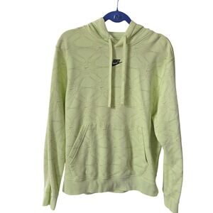 Nike Mens Swoosh All Over Print Hoodie Lime Green Neon Yellow Pullover Medium